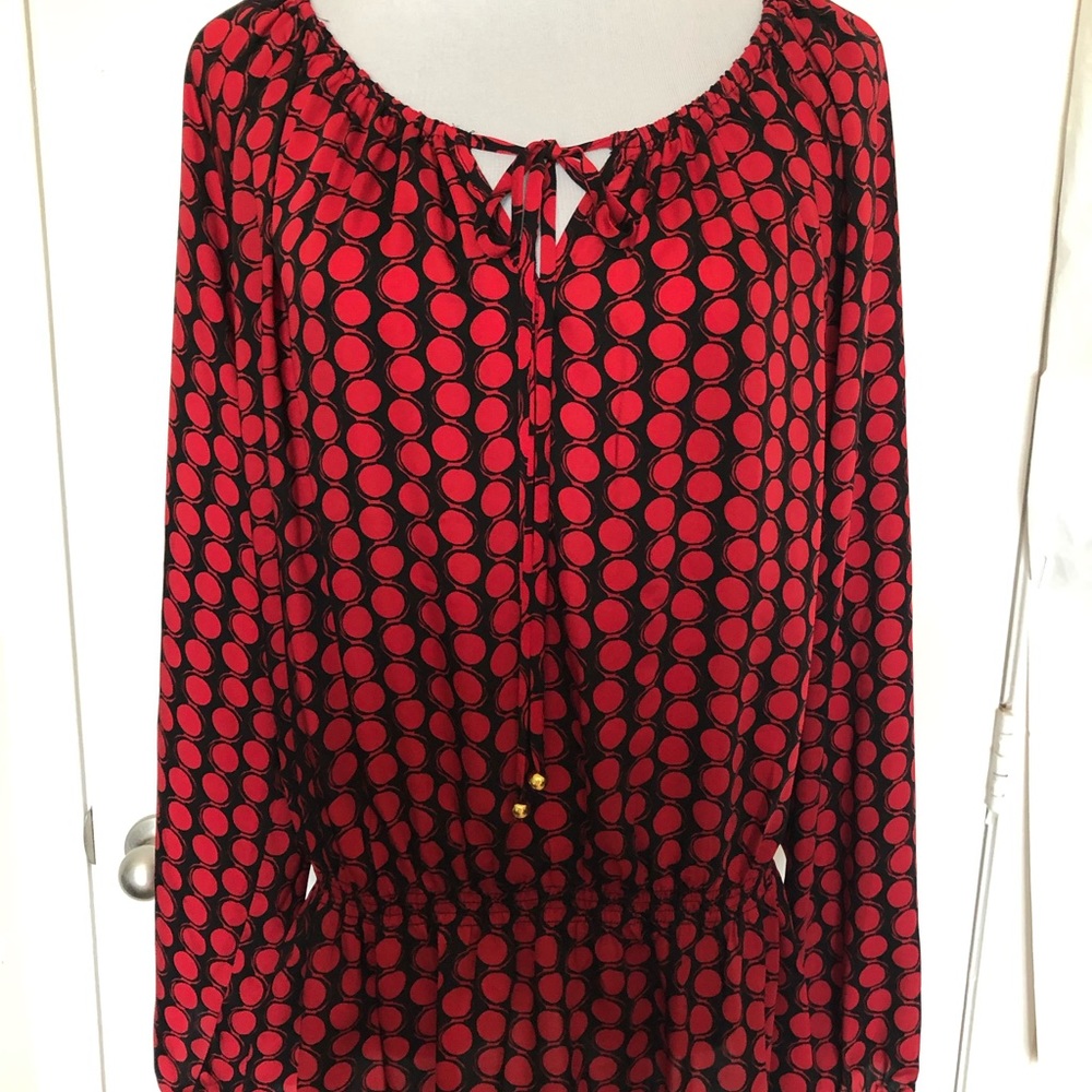 ELLEN TRACY Red/Black Peplum Blouse